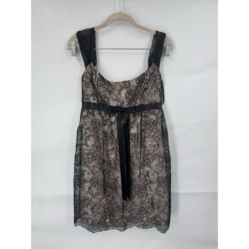 Jessica McClintock Y2K Lace Mini Dress Women 4 Black Lace‎ Babydoll Whimsigoth